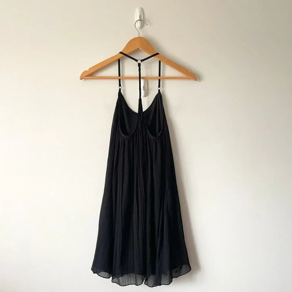 Abercrombie  & Fitch Pleated Chiffon T Strap Back Mini Dress Black Size XS - Picture 6 of 8